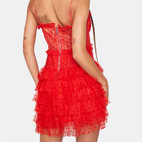 For Love and Lemons ๐๐๐ Jules Mini Dress in Red corset layered dress - Picture 3 of 9